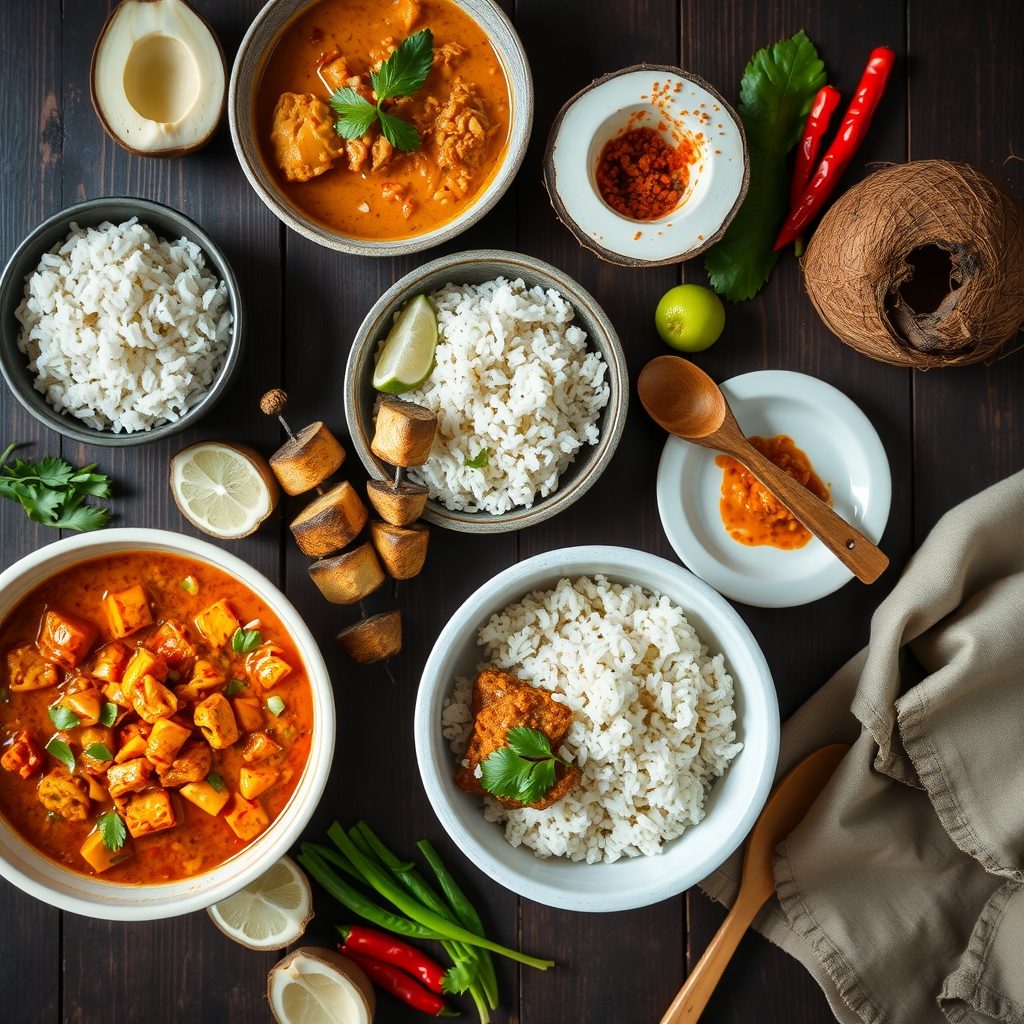 Indonesian dishes on a home kitchen table